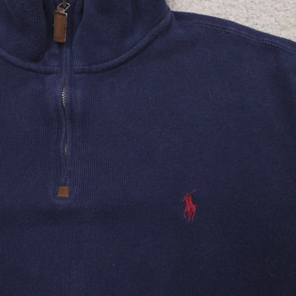 Polo Ralph Lauren Quarter Zip Pullover Men L 100% Cotton Navy Red Pony